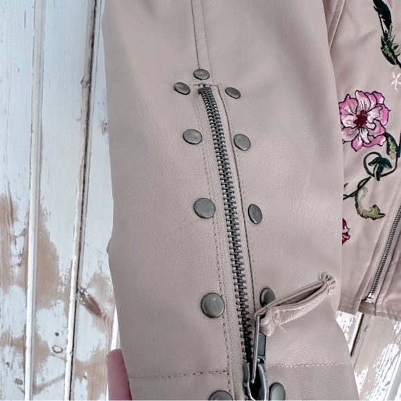 XOXO Embroidered Moto Jacket, Faux Leather, Size Large - Picture 13 of 15